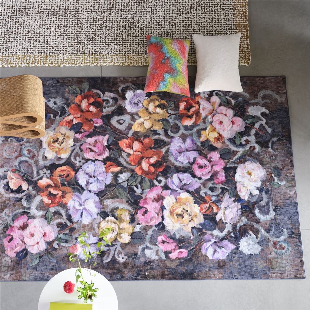 Tapestry Flower Textured Rug By Designers Guild In Damson Multi